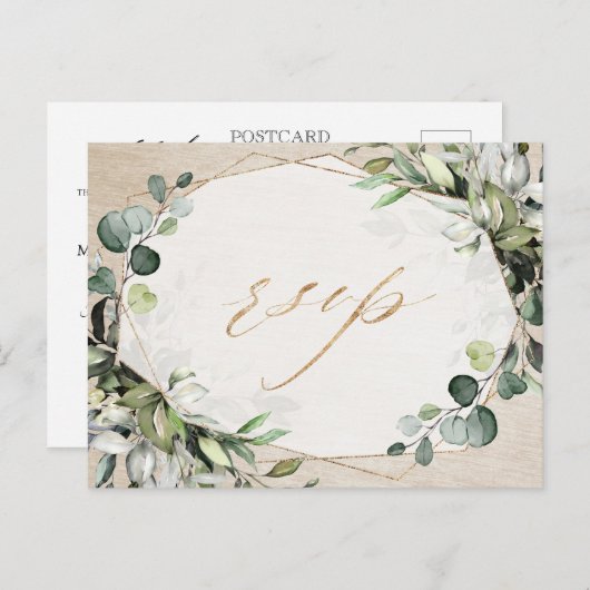 Eukalyptus Greenery Modern Geometric Wedding RSVP Postkarte (Vorne/Hinten)