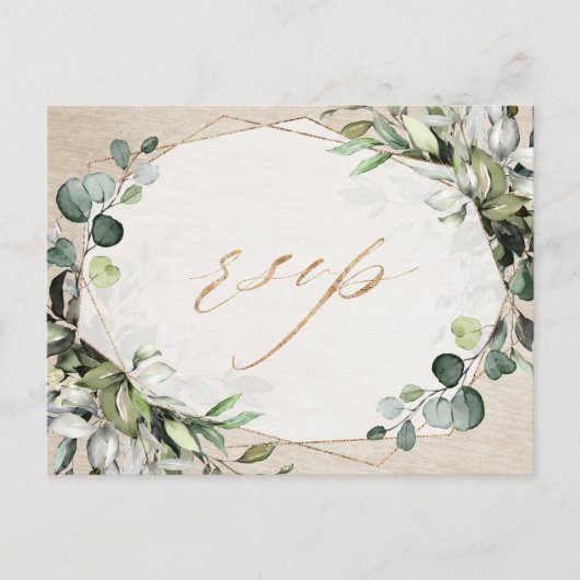 Eukalyptus Greenery Modern Geometric Wedding RSVP Postkarte (Vorderseite)