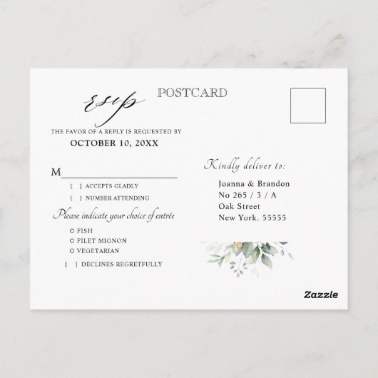 Eukalyptus Greenery Modern Geometric Wedding RSVP Postkarte (Rückseite)