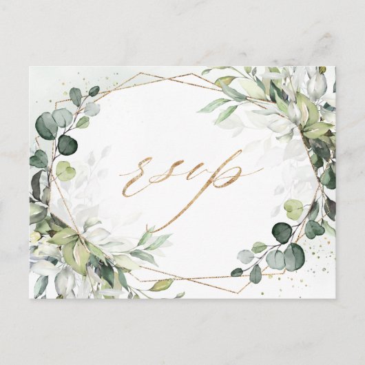 Eukalyptus Greenery Modern Geometric Wedding RSVP Postkarte (Vorderseite)