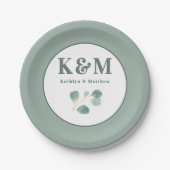 Eukalyptus Greenery Modern Wedding Monogram Pappteller (Vorderseite)