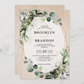 Eukalyptus Greenery Modern Wood Geometric Wedding Einladung (Vorne/Hinten)