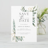 Eukalyptus Greenery Moderne Elegante Hochzeit Save The Date (Stehend Vorderseite)