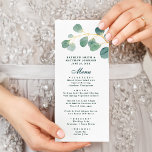 Eukalyptus Greenery Moderne Elegante Sommerhochzei Menükarte<br><div class="desc">Eukalyptus Greenery Moderne elegante Sommer Hochzeitsmenü. Alle Texte sind so vorbereitet,  dass Sie sie einfach und schnell mit Ihren eigenen Details personalisieren können.</div>
