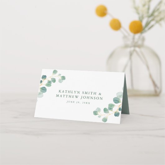 Eukalyptus Greenery Moderne Elegante Sommerhochzei Platzkarte (Rückseite)