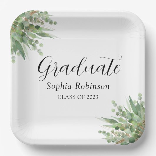 Eukalyptus Greenery Moderne Graduation Party Pappteller (Vorderseite)