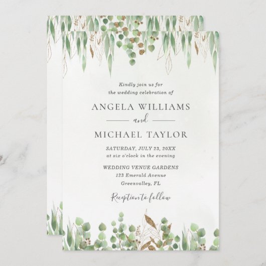 Eukalyptus Greenery Moderne Hochzeit Einladung (Vorne/Hinten)