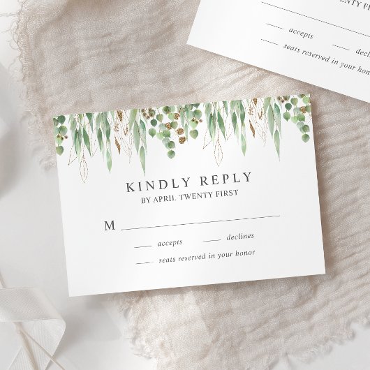 Eukalyptus Greenery Moderne Hochzeit RSVP Karte