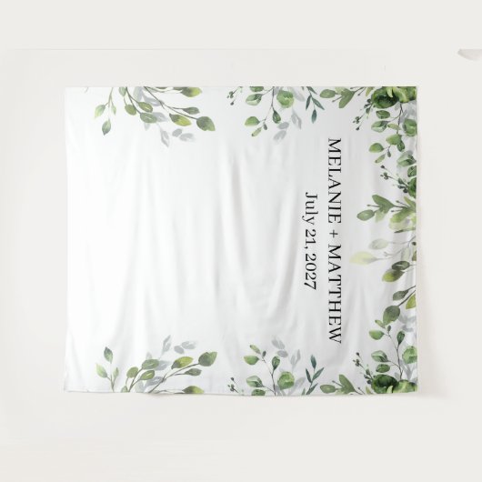 Eukalyptus Greenery Moderne Hochzeitsgeschichte Wandteppich (Vorderseite (Horizontal))