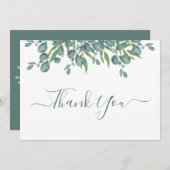 Eukalyptus Greenery Moderne Sage Script Wedding Dankeskarte (Vorne/Hinten)