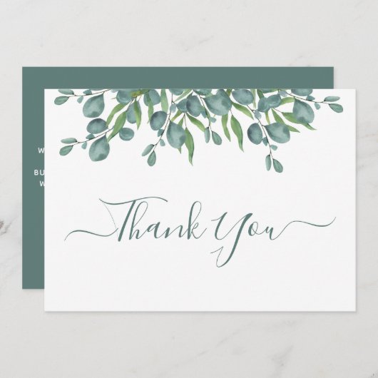 Eukalyptus Greenery Moderne Sage Script Wedding Dankeskarte (Vorne/Hinten)