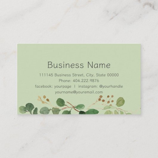 Eukalyptus Greenery Moderner geometrischer Rahmen Visitenkarte (Rückseite)