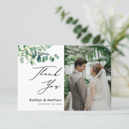 Eukalyptus Greenery Modernes Script Foto Hochzeit Dankeskarte