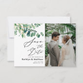 Eukalyptus Greenery Modernes Script Foto Hochzeit Save The Date (Vorderseite)