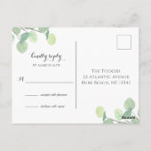Eukalyptus Greenery Modernes Skript Hochzeit RSVP Postkarte (Rückseite)