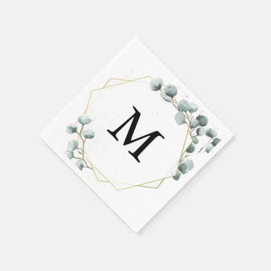 Eukalyptus Greenery Monogram Cocktail Napkin Serviette (Ecke)