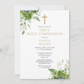 Eukalyptus Greenery Monogram First Holy Communion Einladung (Vorderseite)