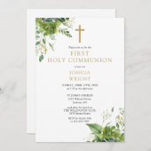 Eukalyptus Greenery Monogram First Holy Communion Einladung (Vorne/Hinten)