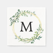 Eukalyptus Greenery Monogram Gold Green Wedding Serviette (Vorderseite)