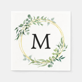 Eukalyptus Greenery Monogram Gold Green Wedding Serviette