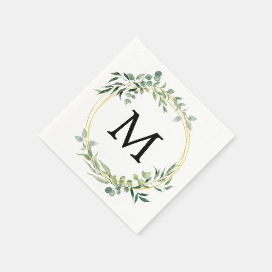 Eukalyptus Greenery Monogram Gold Green Wedding Serviette (Ecke)