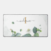 Eukalyptus Greenery Monogram Script-Brautparty Schreibtischunterlage (Vorderseite)