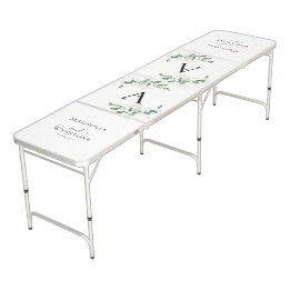 Eukalyptus Greenery Monogram Wedding Beer Pong Tisch
