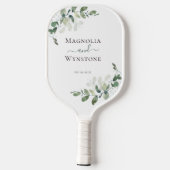 Eukalyptus Greenery Monogram Wedding Pickleball Schläger (Rückseite)