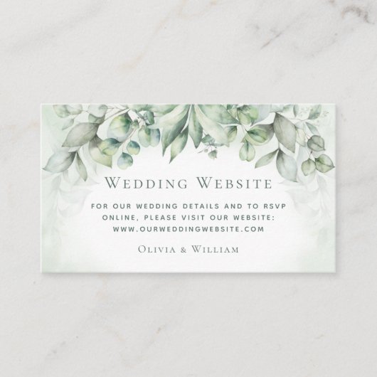 Eukalyptus Greenery Monogram Wedding Website Begleitkarte (Vorderseite)