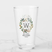 Eukalyptus Greenery Mr. and Mrs Wedding Monogram Glas (Rückseite)
