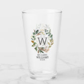 Eukalyptus Greenery Mr. and Mrs Wedding Monogram Glas (Vorderseite)