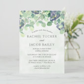 Eukalyptus Greenery Navy Blauer Blumenzwiebeln Einladung (Stehend Vorderseite)