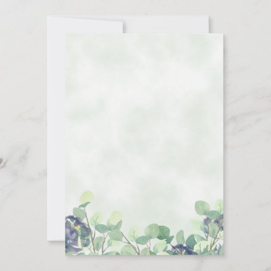 Eukalyptus Greenery Navy Blauer Blumenzwiebeln Einladung (Rückseite)