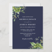 Eukalyptus Greenery Navy Blue Foto Wedding Einladung (Vorderseite)