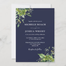 Eukalyptus Greenery Navy Blue Monogram Wedding