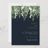 Eukalyptus Greenery & Navy Wedding Einladung (Vorderseite)