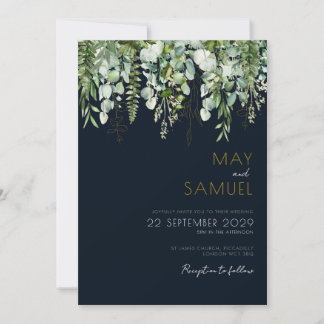 Eukalyptus Greenery & Navy Wedding Einladung