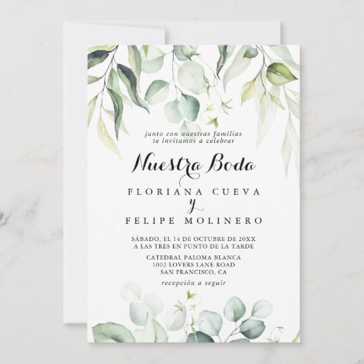 Eukalyptus Greenery Nuestra Boda Einladung (Vorderseite)
