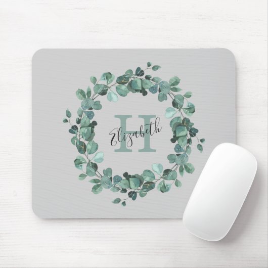Eukalyptus Greenery Personalisiert Monogram Mousepad (Mit Mouse)