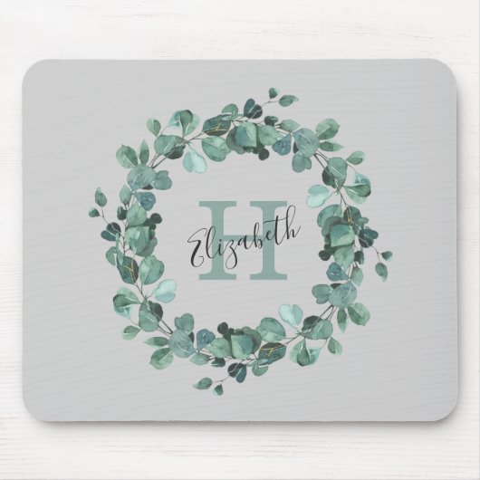 Eukalyptus Greenery Personalisiert Monogram Mousepad (Vorne)