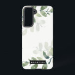 Eukalyptus Greenery Personalisiert Name Monogram Samsung Galaxy Hülle<br><div class="desc">Dieses Aquarell Eukalyptus Gründesign mit Ihrem Namen personalisieren.</div>