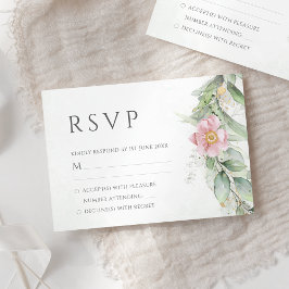 Eukalyptus Greenery Pink Floral Wedding RSVP Karte