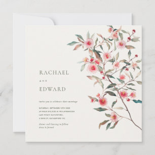 Eukalyptus Greenery & Pink Florals Wedding Einladung