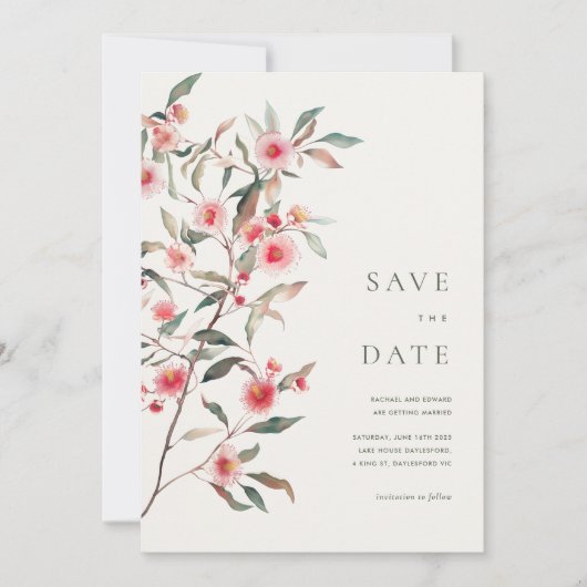 Eukalyptus Greenery & Pink Florals Wedding Save The Date (Vorderseite)