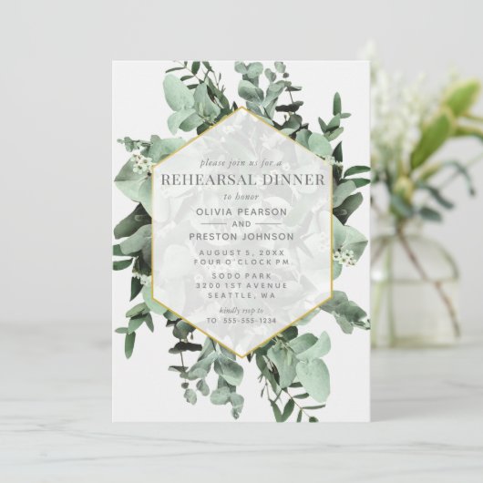 Eukalyptus & Greenery Probe Abendessen Einladung (Stehend Vorderseite)