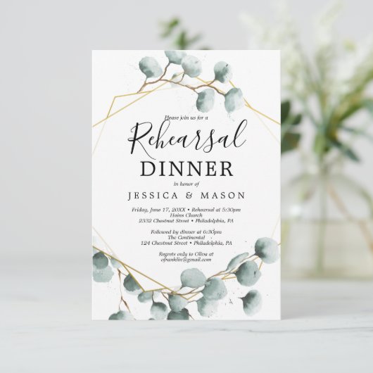 Eukalyptus Greenery Probe Dinner Einladung Karte (Stehend Vorderseite)