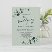 Eukalyptus Greenery QR Code Calligraphy Wedding Einladung (Stehend Vorderseite)