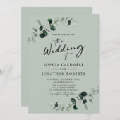 Eukalyptus Greenery QR Code Calligraphy Wedding Einladung (Vorne/Hinten)
