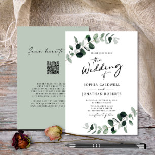 Eukalyptus Greenery QR Code Calligraphy Wedding Einladung