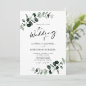 Eukalyptus Greenery QR Code Calligraphy Wedding Einladung (Stehend Vorderseite)